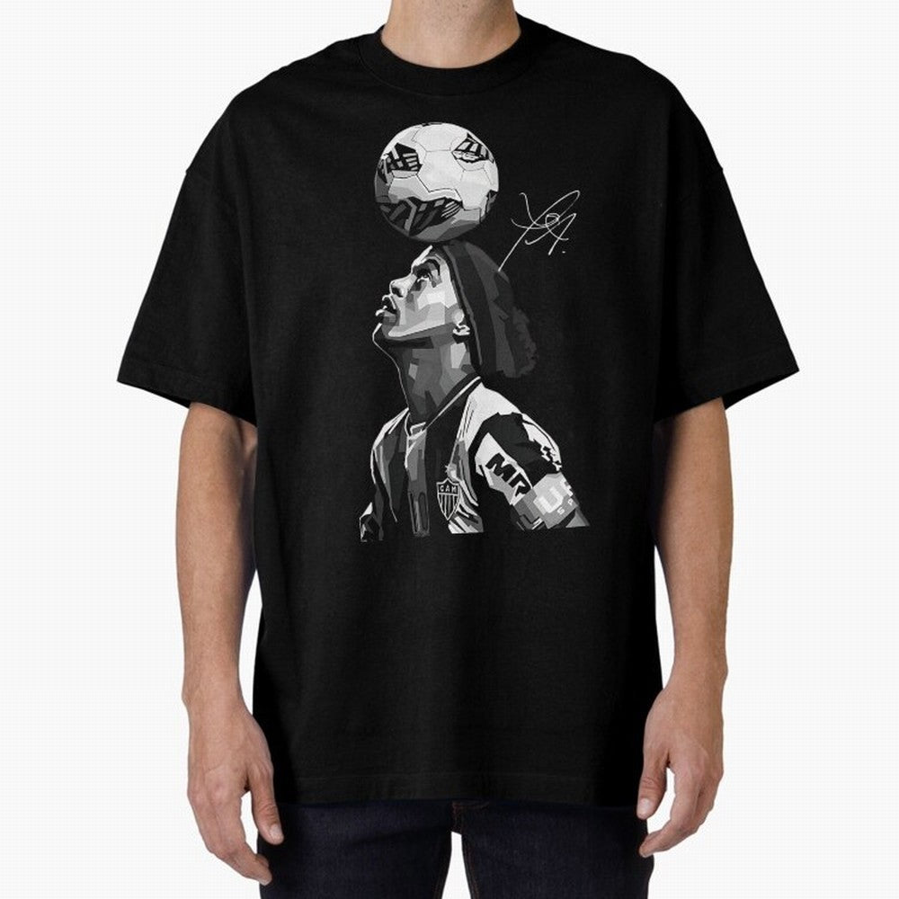 Ronaldinho - black white Oversized T-Shirt Back the Journey through the FIFA World Cup 2026 USA Canada Mexico Journey through Cristiano Ronaldo Highlights, Portugal, Spain and Germany Pride, Goal Celebration Energy, Supporter Heritage, Football