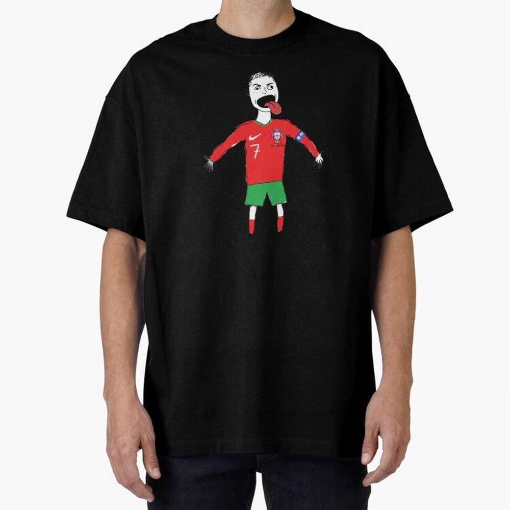 Badly Drawn Ronaldo Oversized T-Shirt Experience the Global Stage of FIFA World Cup 2026 Group Stage for Fans of Messi and Cristiano Ronaldo and England, Bringing Vintage Soccer Flavor, Modern Football Stars, National Flags and Final Night Emotion;