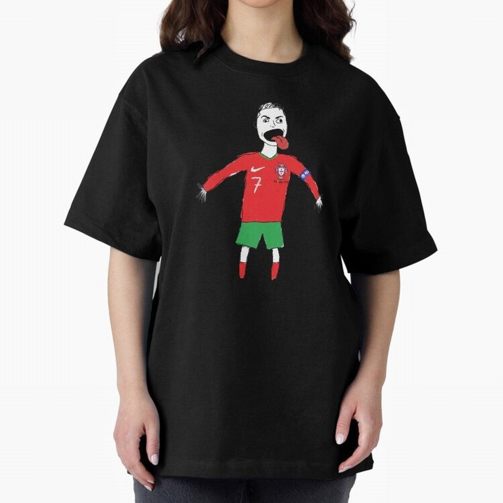 Badly Drawn Ronaldo Oversized T-Shirt Experience the Global Stage of FIFA World Cup 2026 Group Stage for Fans of Messi and Cristiano Ronaldo and England, Bringing Vintage Soccer Flavor, Modern Football Stars, National Flags and Final Night Emotion;