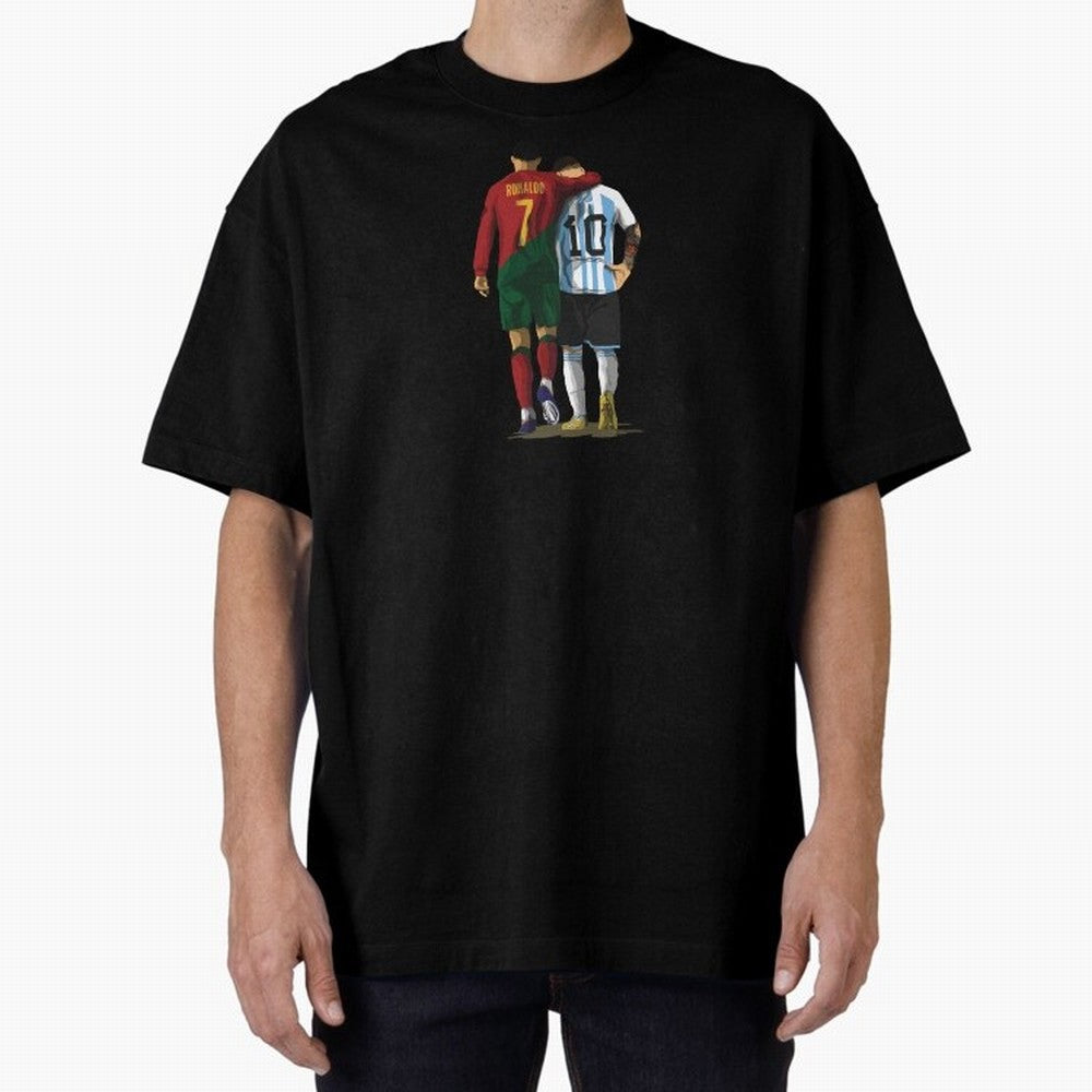 Messi Ronaldo Chit Chat Illustration Oversized T-Shirt Mark Global Football Passion for FIFA World Cup 2026 USA Canada Mexico, Inspired by Messi, Neymar and Mbappe, Germany, Stadium Chants, National Pride, Trophy Dreams and Unforgettable Football