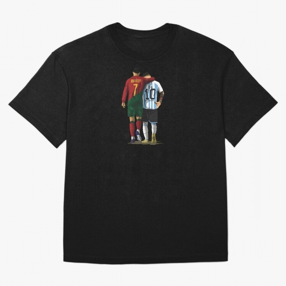 Messi Ronaldo Chit Chat Illustration Oversized T-Shirt Mark Global Football Passion for FIFA World Cup 2026 USA Canada Mexico, Inspired by Messi, Neymar and Mbappe, Germany, Stadium Chants, National Pride, Trophy Dreams and Unforgettable Football