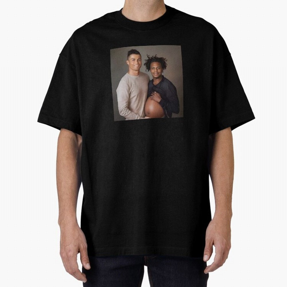 Cristiano Ronaldo and IShowSpeed pregnant. Oversized T-Shirt Show Support during Match Day Hype around FIFA World Cup 2026 USA Canada Mexico, Cristiano Ronaldo, Haaland and CR7, Brazil, Portugal and Argentina, Championship Spirit, Famous Goals,