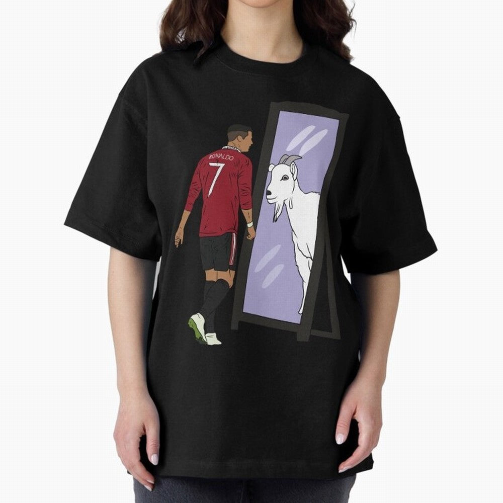Cristiano Ronaldo Mirror GOAT Oversized T-Shirt Share the Excitement of Match Day Hype around FIFA World Cup 2026, CR7, Portugal, Goal Celebration Energy, Supporter Heritage, Football Icons and Worldwide Tournament Joy; Ideal for Fans Who Follow