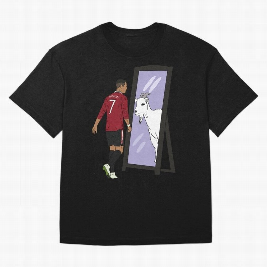 Cristiano Ronaldo Mirror GOAT Oversized T-Shirt Share the Excitement of Match Day Hype around FIFA World Cup 2026, CR7, Portugal, Goal Celebration Energy, Supporter Heritage, Football Icons and Worldwide Tournament Joy; Ideal for Fans Who Follow