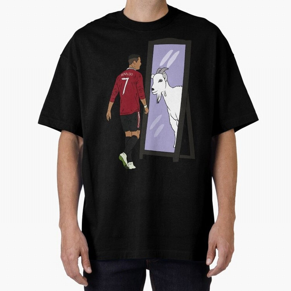 Cristiano Ronaldo Mirror GOAT Oversized T-Shirt Share the Excitement of Match Day Hype around FIFA World Cup 2026, CR7, Portugal, Goal Celebration Energy, Supporter Heritage, Football Icons and Worldwide Tournament Joy; Ideal for Fans Who Follow