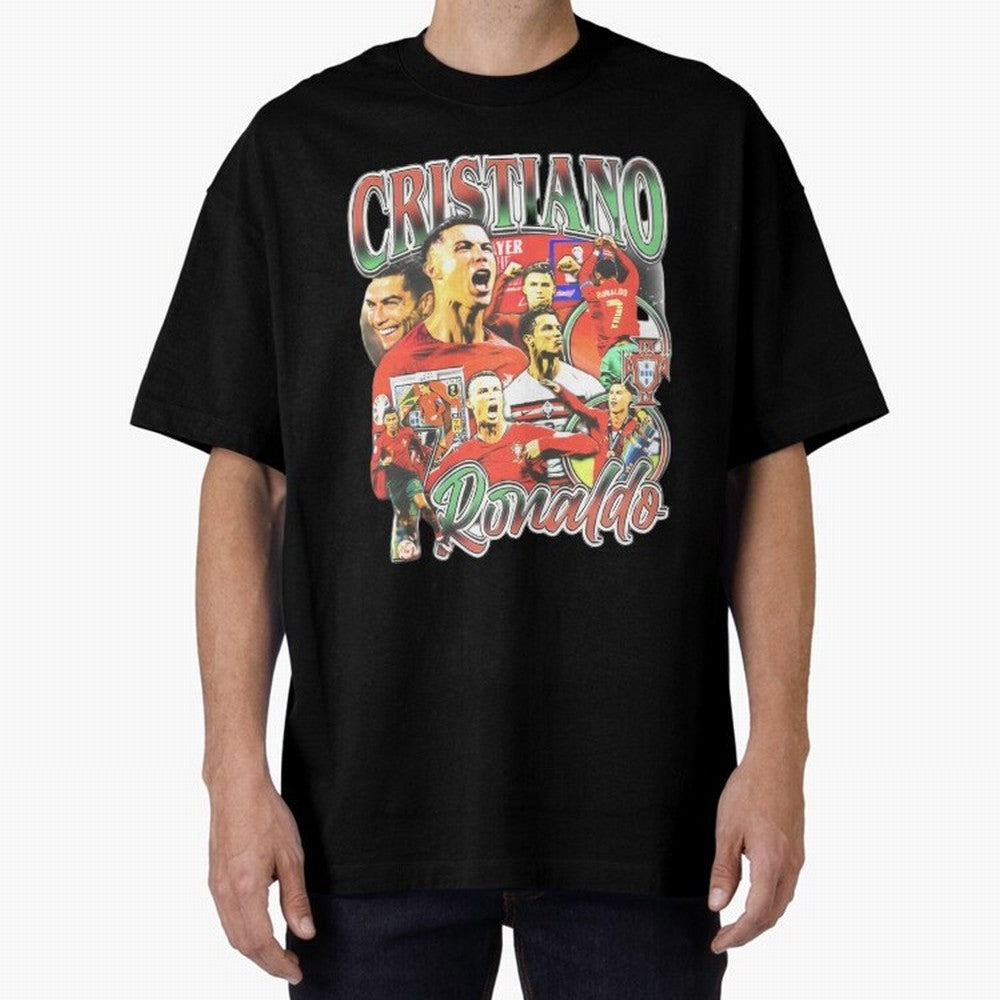 Cristiano Ronaldo Graphic Shirt Oversized T-Shirt Celebrate Fan Culture around FIFA World Cup 2026 Group Stage Connected to Mbappe, France and Portugal Energy, Global Supporter Spirit, Legendary Goals, National Colors and Tournament Celebration;