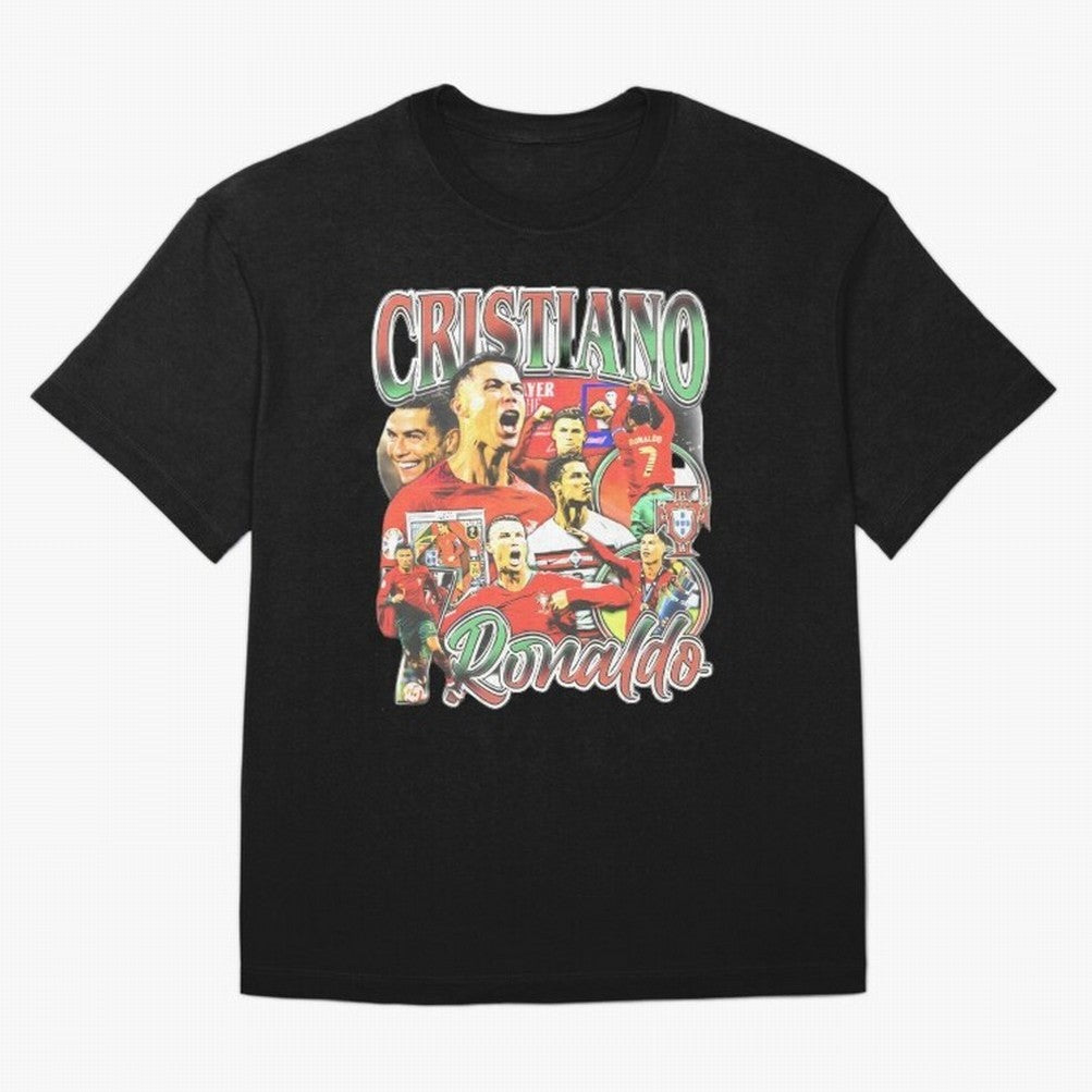 Cristiano Ronaldo Graphic Shirt Oversized T-Shirt Celebrate Fan Culture around FIFA World Cup 2026 Group Stage Connected to Mbappe, France and Portugal Energy, Global Supporter Spirit, Legendary Goals, National Colors and Tournament Celebration;