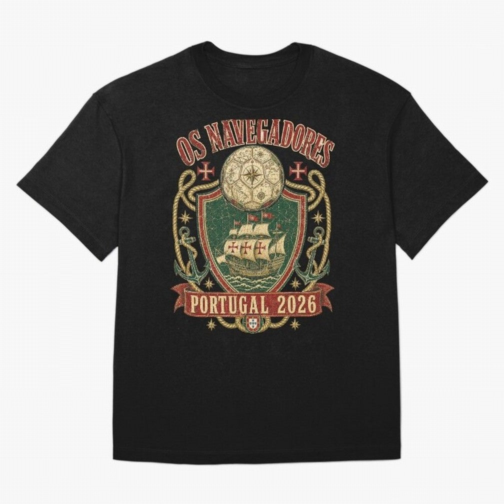 Os Navegadores Portugal 2026 World Cup Soccer T-Shirt Oversized T-Shirt Embrace FIFA World Cup 2026 Highlighting CR7, Brazil, Portugal and Argentina Energy, Worldwide Fan Energy, Dramatic Goals, Stadium Lights and Championship Celebrations; Perfect