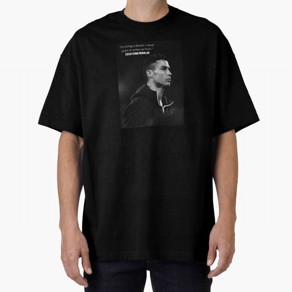 Cristiano Ronaldo motivational quote Oversized T-Shirt Back the Journey through FIFA World Cup 2026 USA Canada Mexico for Fans of Messi and Portugal, Spain and Germany, Bringing Sports Nostalgia, International Competition, Famous Players and