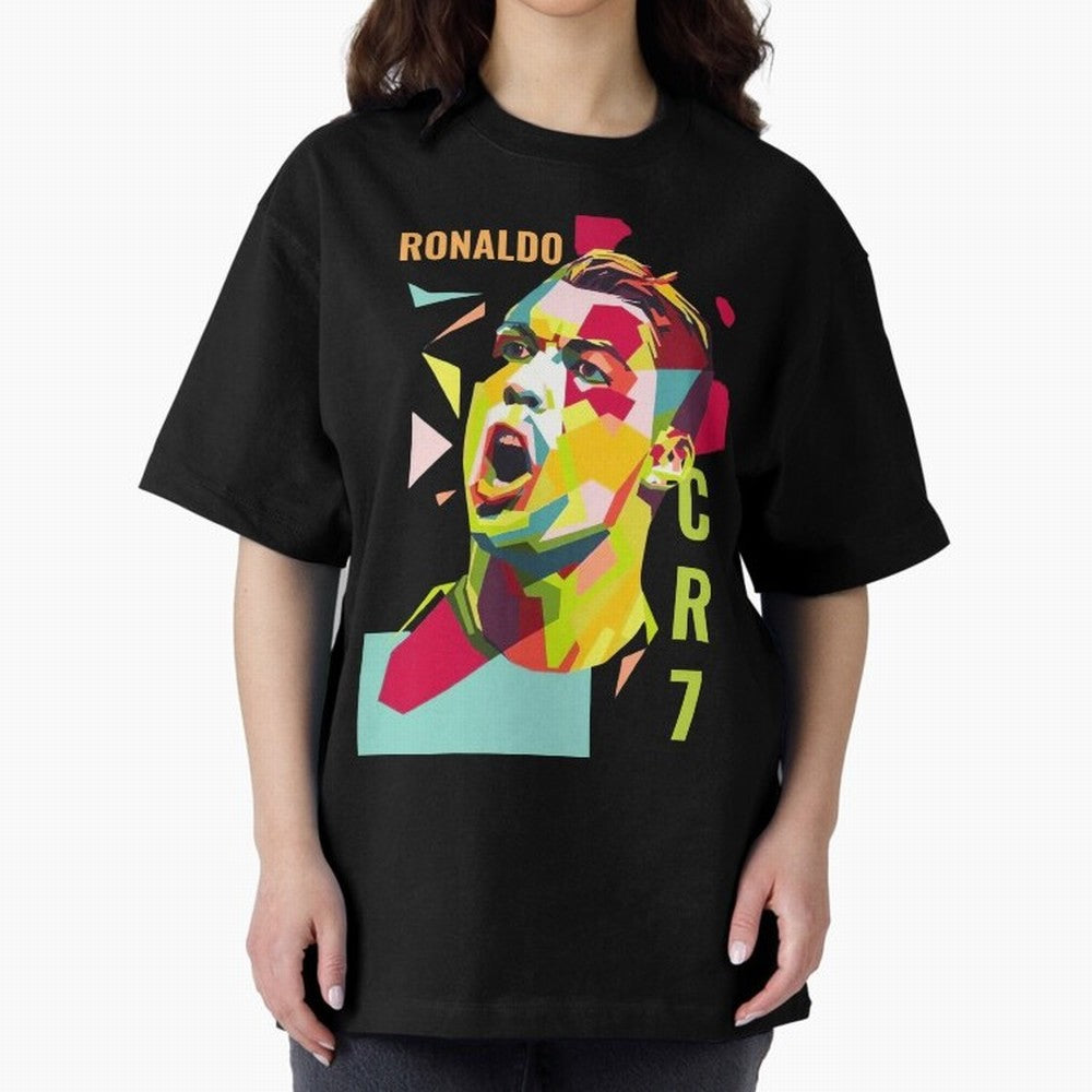 RONALDO CR7 Design Oversized T-Shirt Bring Trophy Dreams to Global Football Passion for FIFA World Cup 2026 Group Stage, Featuring Haaland and Mbappe, Argentina, France and Brazil, Worldwide Fan Energy, Dramatic Goals, Stadium Lights and