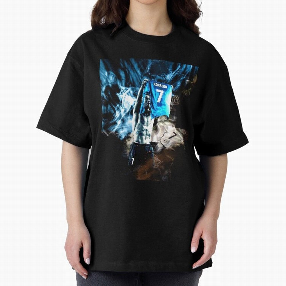 Cristiano Ronaldo Graphic Oversized T-Shirt Show Fan Pride Across FIFA World Cup 2026 Group Stage for Fans of Neymar, Haaland and Cristiano Ronaldo and Portugal, Spain and Germany, Bringing Football Festival Excitement, Trophy Ambitions, Country
