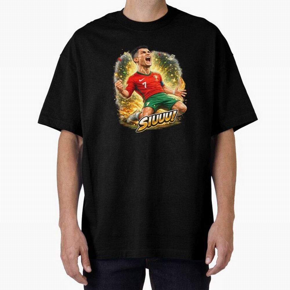 CR7 SIUUU Celebration Cartoon ¨C Legendary Football Goal Celebration Oversized T-Shirt Share the Excitement of Global Football Passion for FIFA World Cup 2026, with Neymar, Spain and Netherlands, Football Festival Excitement, Trophy Ambitions,