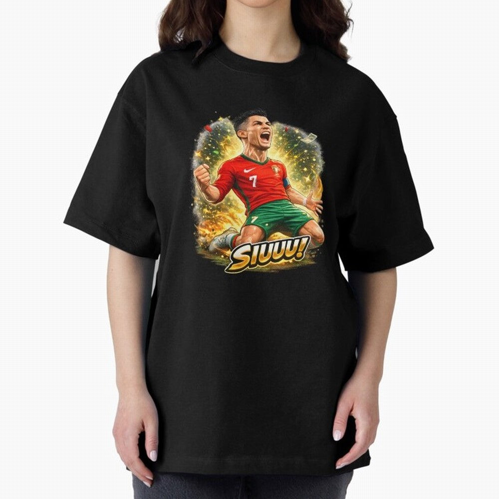 CR7 SIUUU Celebration Cartoon ¨C Legendary Football Goal Celebration Oversized T-Shirt Share the Excitement of Global Football Passion for FIFA World Cup 2026, with Neymar, Spain and Netherlands, Football Festival Excitement, Trophy Ambitions,