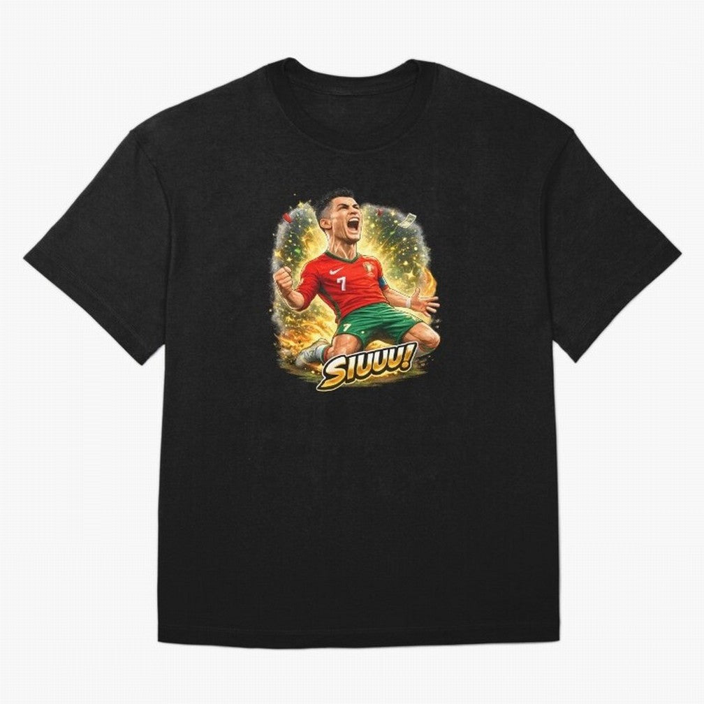 CR7 SIUUU Celebration Cartoon ¨C Legendary Football Goal Celebration Oversized T-Shirt Share the Excitement of Global Football Passion for FIFA World Cup 2026, with Neymar, Spain and Netherlands, Football Festival Excitement, Trophy Ambitions,