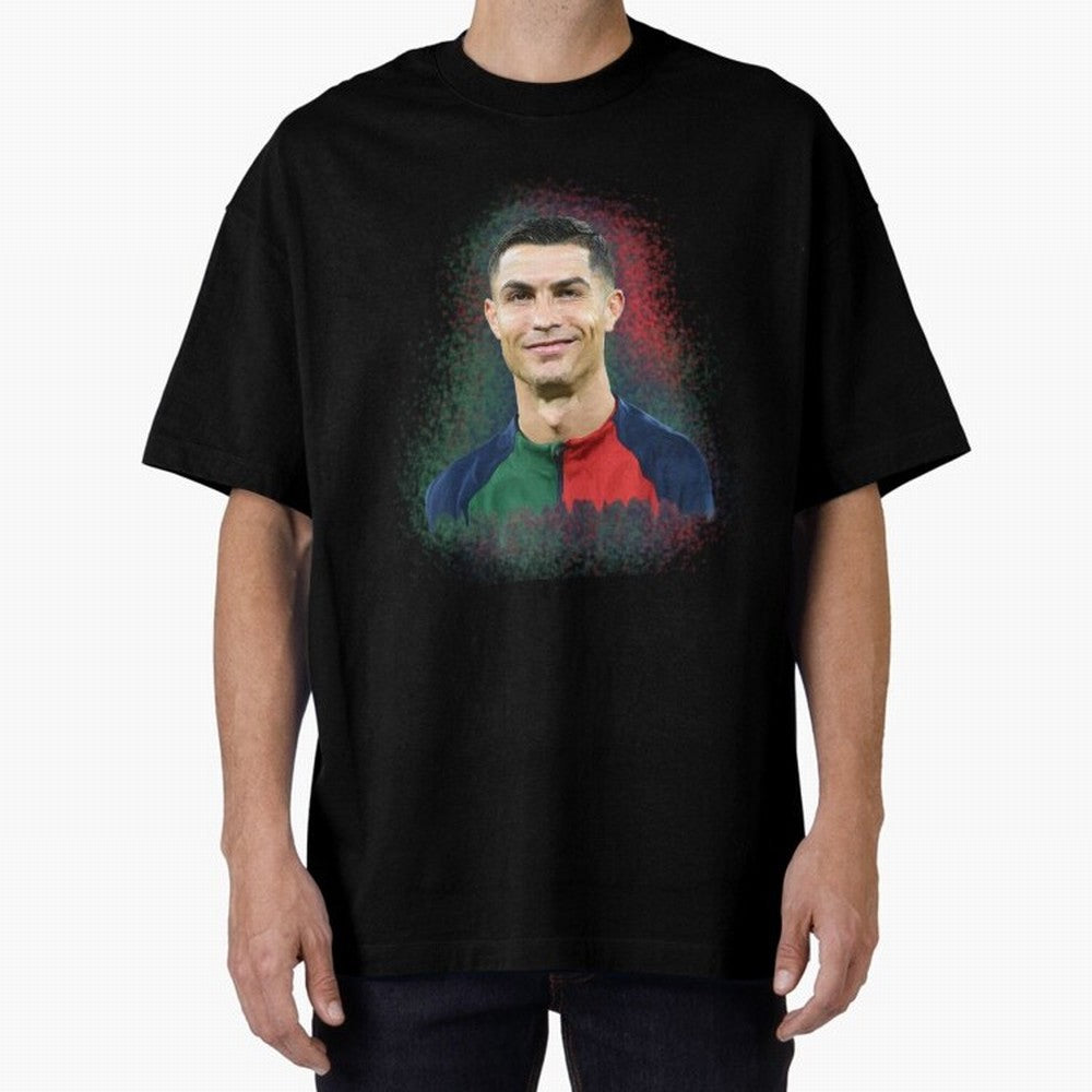 Cristiano Ronaldo digital art Oversized T-Shirt Celebrate Football Heritage in the FIFA World Cup 2026 Journey through Mbappe Highlights, Spain and Netherlands Pride, Football History, Final Match Energy, Crowd Noise and Once in a Lifetime Moments;