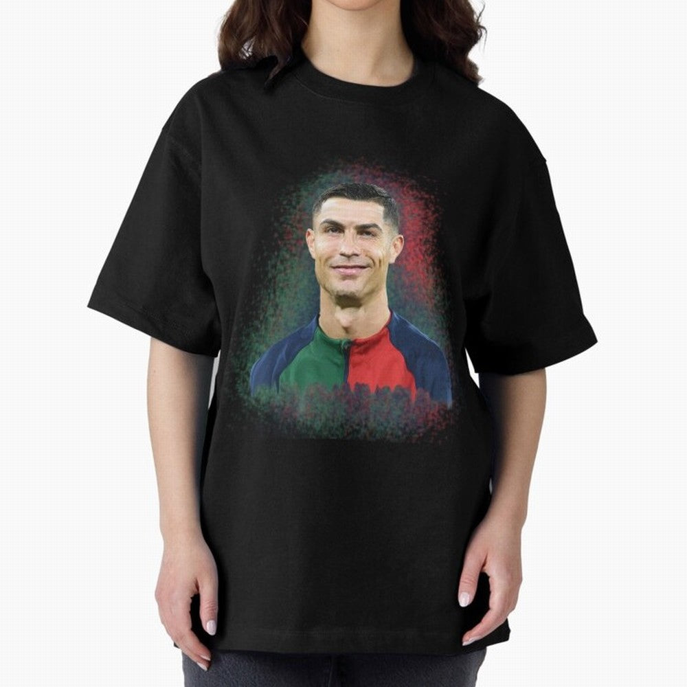 Cristiano Ronaldo digital art Oversized T-Shirt Celebrate Football Heritage in the FIFA World Cup 2026 Journey through Mbappe Highlights, Spain and Netherlands Pride, Football History, Final Match Energy, Crowd Noise and Once in a Lifetime Moments;