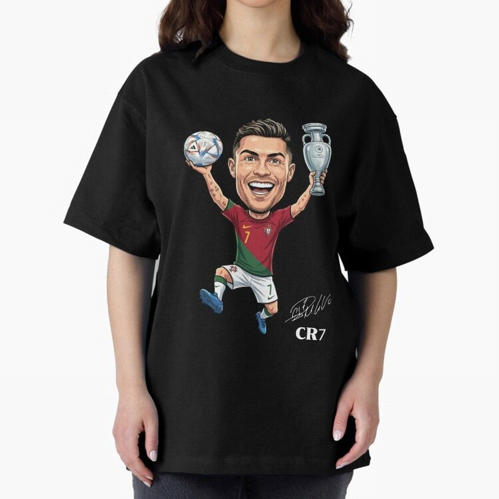Cristiano Ronaldo Campion Oversized T-Shirt Turn Up for Match Day Hype around FIFA World Cup 2026, Haaland and Mbappe, Spain, Tournament Hype, Historic Matchups, Family Viewing Parties and Global Sports Pride; Created for Match Day Parties, Soccer