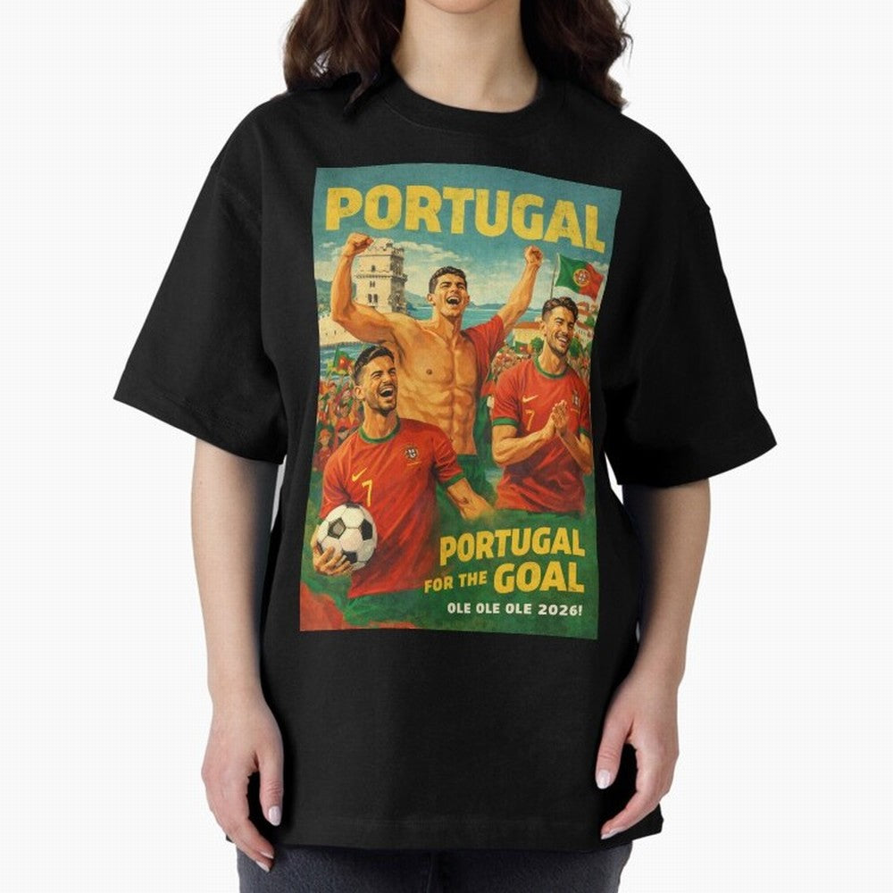 Portugal Lisbon Bel¨¦m Tower Cristiano Ronaldo FIFA World Cup Football Celebration Oversized T-Shirt Bring Bold Fan Energy to Match Day Hype around FIFA World Cup 2026 Group Stage, Mbappe, Portugal, Spain and Germany, Vintage Soccer Flavor, Modern