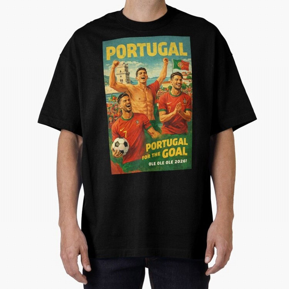 Portugal Lisbon Bel¨¦m Tower Cristiano Ronaldo FIFA World Cup Football Celebration Oversized T-Shirt Bring Bold Fan Energy to Match Day Hype around FIFA World Cup 2026 Group Stage, Mbappe, Portugal, Spain and Germany, Vintage Soccer Flavor, Modern