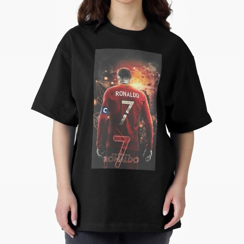 At Back Oversized T-Shirt Celebrate the Next Chapter of FIFA World Cup 2026 USA Canada Mexico Centered on Cristiano Ronaldo, Argentina and Brazil Energy, Retro Football Energy, Iconic Rivalries, Trophy Chase Drama and Stadium Atmosphere; Made for