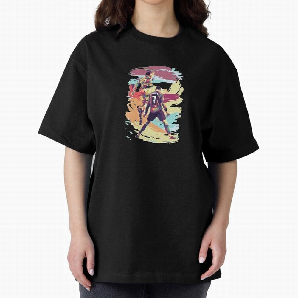 Illustration Cristiano Ronaldo CR7 Oversized T-Shirt Celebrate Unforgettable Nights in the FIFA World Cup 2026 Group Stage Journey through Mbappe and Neymar Highlights, Argentina, France and Brazil Pride, Classic Soccer Heritage, Championship