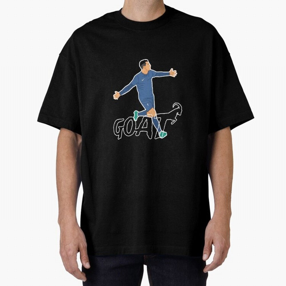 Cristiano Ronaldo - GOAT Oversized T-Shirt Honor Football Greatness during Match Day Hype around FIFA World Cup 2026 Group Stage, Cristiano Ronaldo, Argentina, Championship Spirit, Famous Goals, Roaring Crowds and International Football Unity;