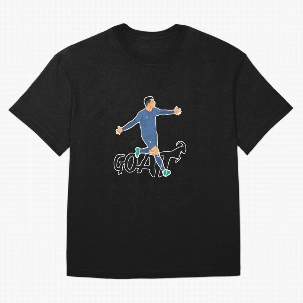 Cristiano Ronaldo - GOAT Oversized T-Shirt Honor Football Greatness during Match Day Hype around FIFA World Cup 2026 Group Stage, Cristiano Ronaldo, Argentina, Championship Spirit, Famous Goals, Roaring Crowds and International Football Unity;