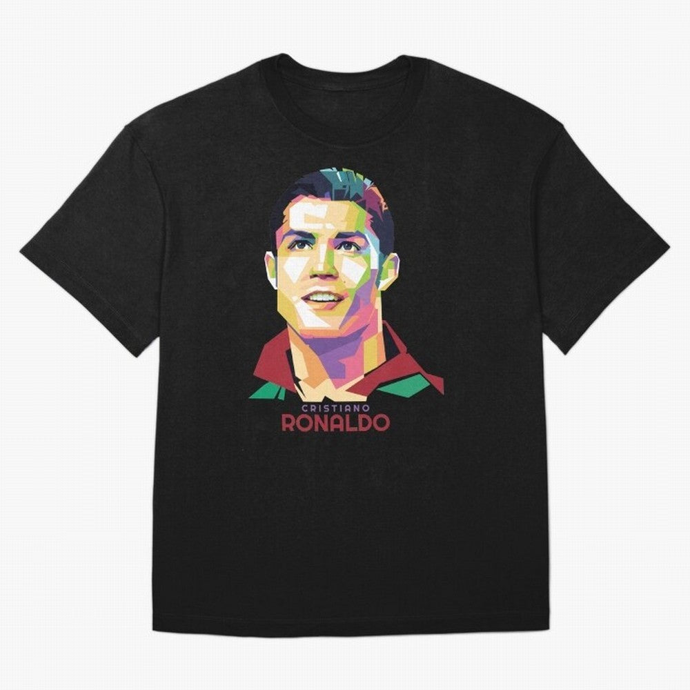 Geometric Celebrity Cristiano Ronaldo Oversized T-Shirt Fuel FIFA World Cup 2026 USA Canada Mexico for Fans of Messi and Spain and Netherlands, Bringing Sports Nostalgia, International Competition, Famous Players and Unforgettable Victories;