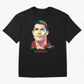 Geometric Celebrity Cristiano Ronaldo Oversized T-Shirt Fuel FIFA World Cup 2026 USA Canada Mexico for Fans of Messi and Spain and Netherlands, Bringing Sports Nostalgia, International Competition, Famous Players and Unforgettable Victories;
