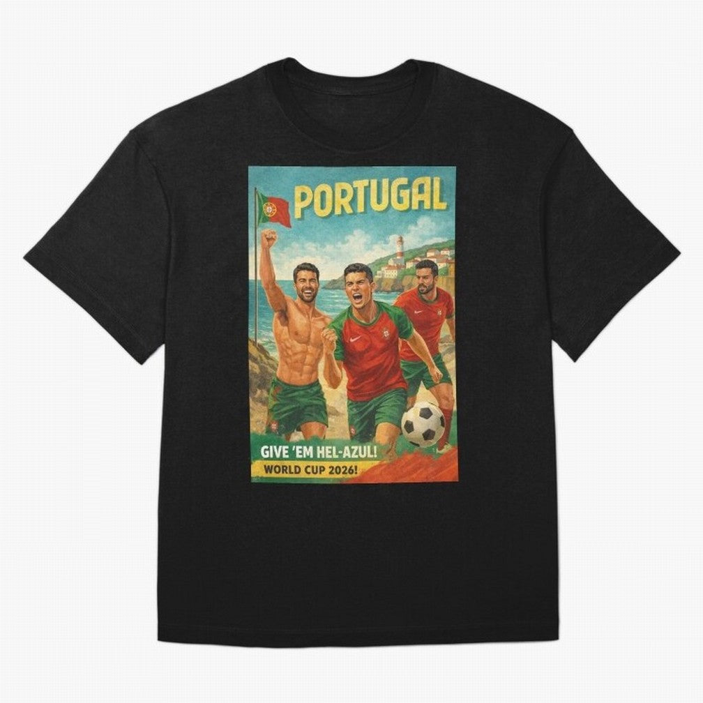 Portugal Hel-Azul Spirit at Cabo da Roca and Bel¨¦m Tower for FIFA World Cup 2026 Oversized T-Shirt Feel International Energy from Global Football Passion for FIFA World Cup 2026, Inspired by Neymar, Haaland and Cristiano Ronaldo, France and