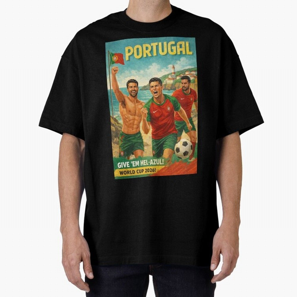 Portugal Hel-Azul Spirit at Cabo da Roca and Bel¨¦m Tower for FIFA World Cup 2026 Oversized T-Shirt Feel International Energy from Global Football Passion for FIFA World Cup 2026, Inspired by Neymar, Haaland and Cristiano Ronaldo, France and