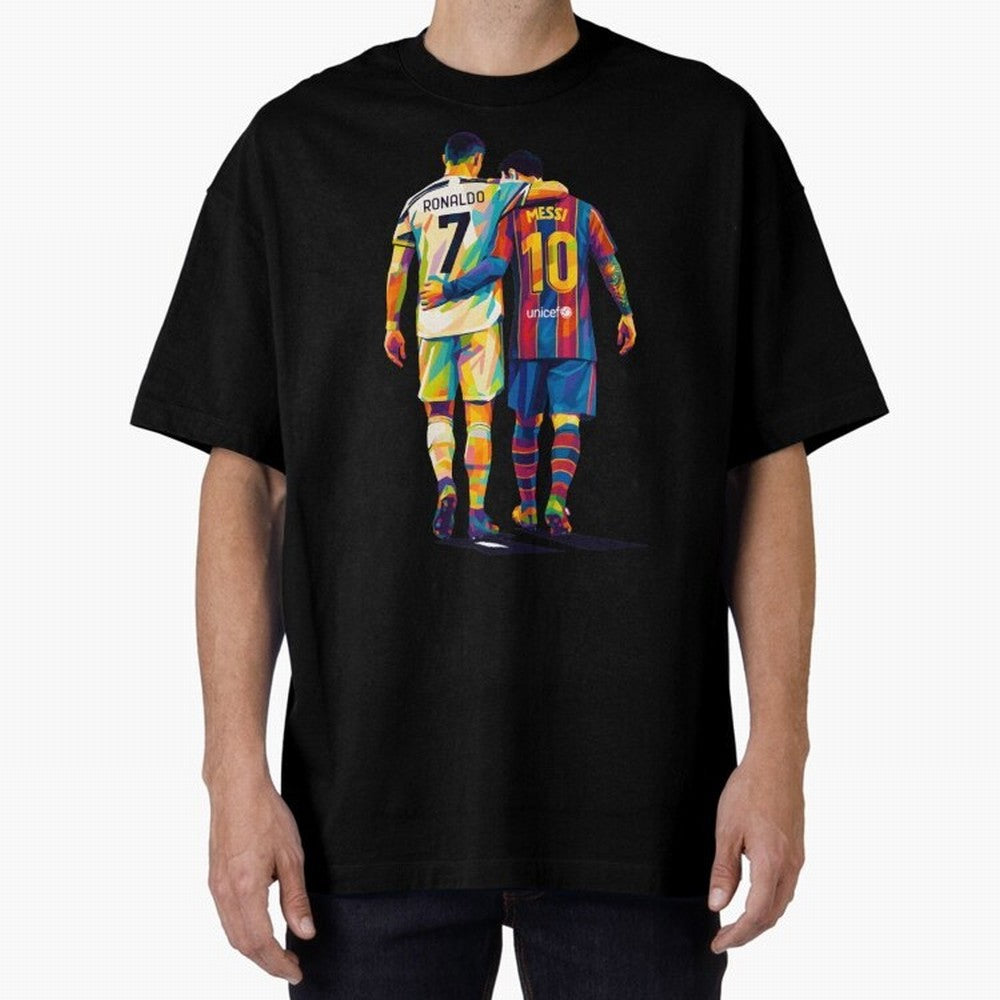Cristiano Ronaldo and Messi Wpap Art Oversized T-Shirt Make Your Look Match FIFA World Cup 2026 USA Canada Mexico Driven by Cristiano Ronaldo, England and Germany Energy, Vintage Soccer Flavor, Modern Football Stars, National Flags and Final Night