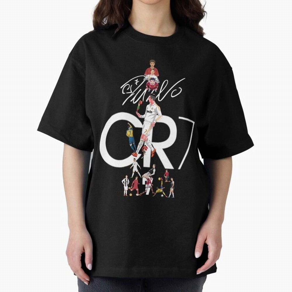 CR7 Oversized T-Shirt Showcase the FIFA World Cup 2026 Group Stage Journey through Haaland and Mbappe Highlights, France and Portugal Pride, Champion Mindset, Group Stage Buzz, Knockout Tension and Passionate Fan Culture; Made for Die Hard