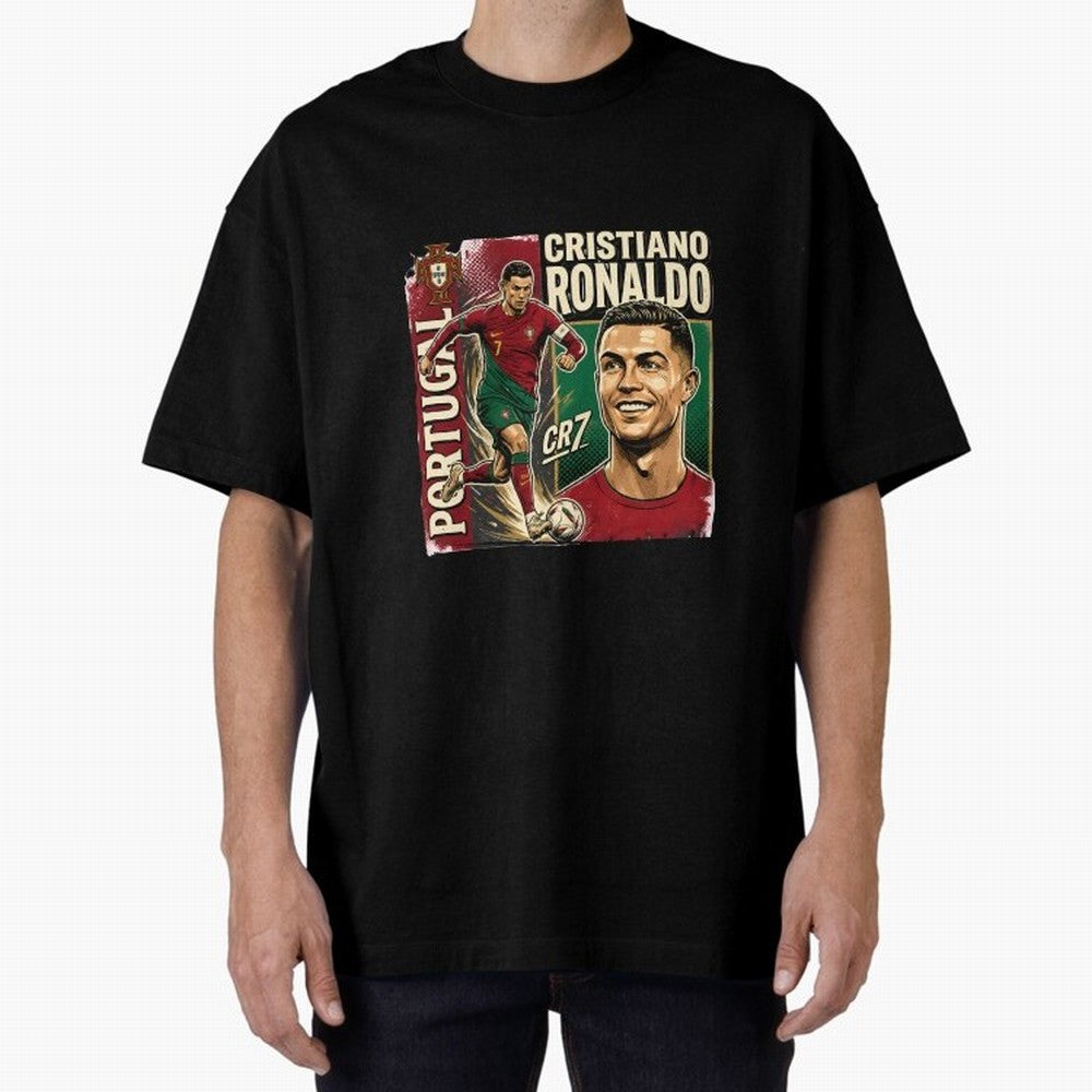 Ronaldo Portugal Vintage Oversized T-Shirt Show Match Day Excitement for FIFA World Cup 2026 USA Canada Mexico Spirit, Centered on Spain and Netherlands, Mbappe and Neymar, Classic Soccer Heritage, Championship Pressure, Fan Loyalty and