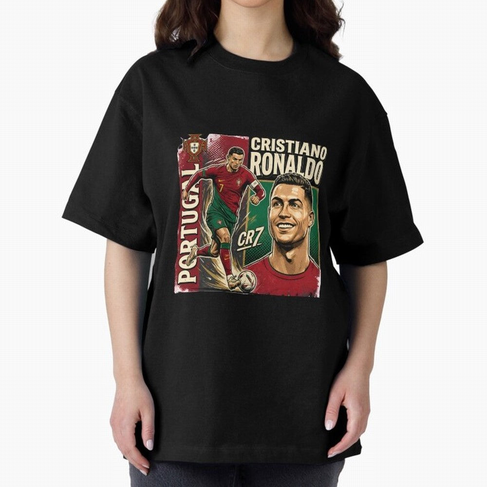 Ronaldo Portugal Vintage Oversized T-Shirt Show Match Day Excitement for FIFA World Cup 2026 USA Canada Mexico Spirit, Centered on Spain and Netherlands, Mbappe and Neymar, Classic Soccer Heritage, Championship Pressure, Fan Loyalty and