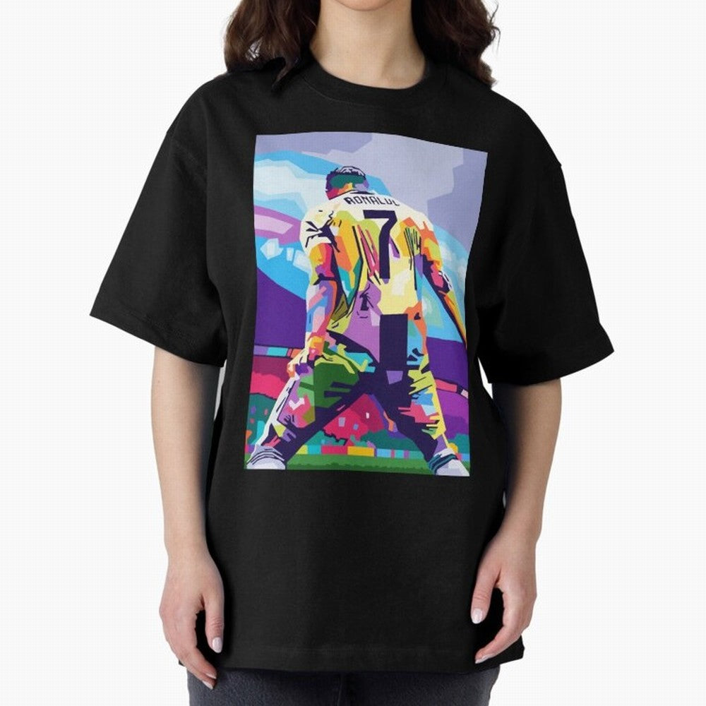 Cristiano Ronaldo Celebration Wpap Pop Art Oversized T-Shirt Celebrate National Team Dreams in Global Football Passion for FIFA World Cup 2026, Inspired by Haaland, Argentina and Brazil, Football Passion, Legendary Performances, Festival Vibes and