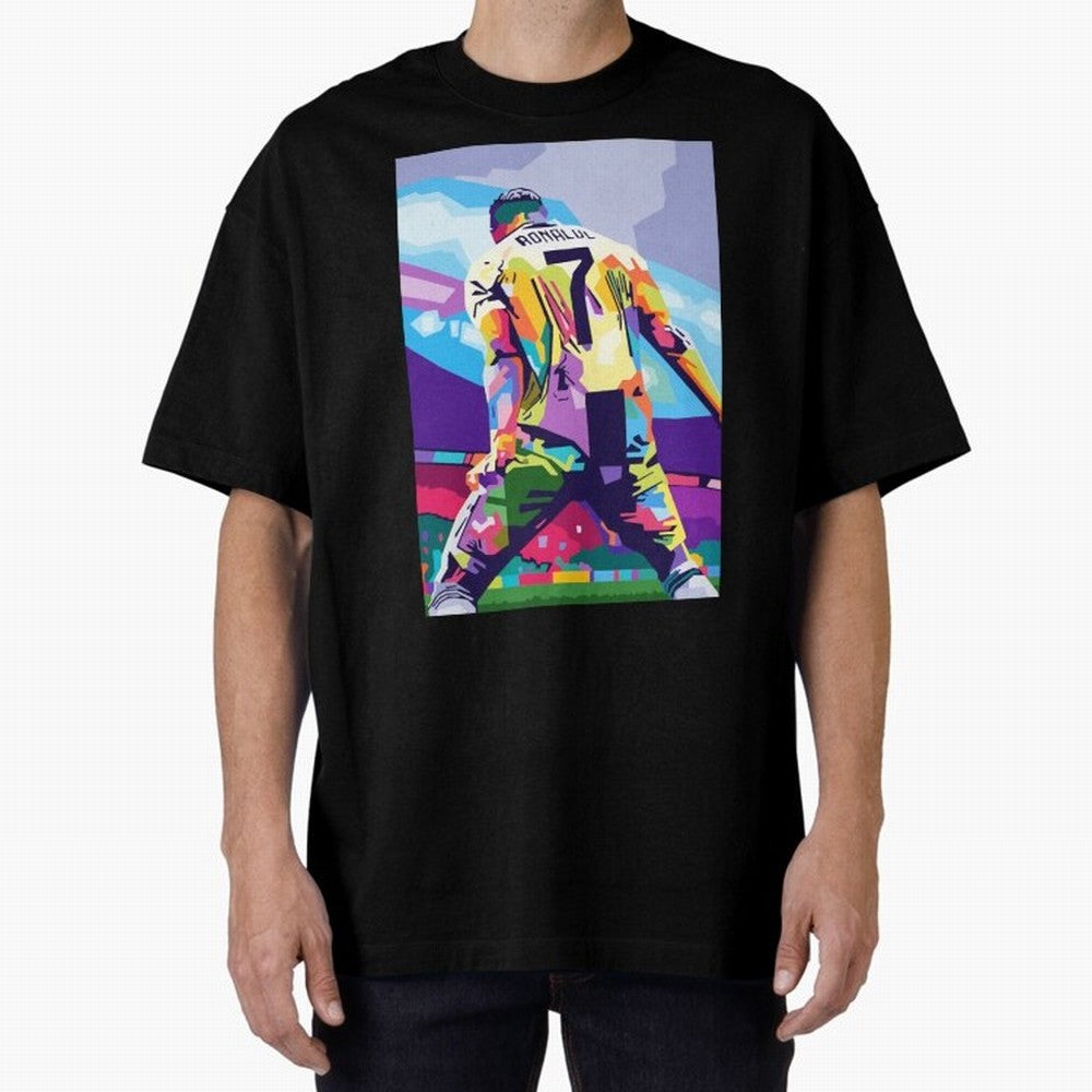 Cristiano Ronaldo Celebration Wpap Pop Art Oversized T-Shirt Celebrate National Team Dreams in Global Football Passion for FIFA World Cup 2026, Inspired by Haaland, Argentina and Brazil, Football Passion, Legendary Performances, Festival Vibes and