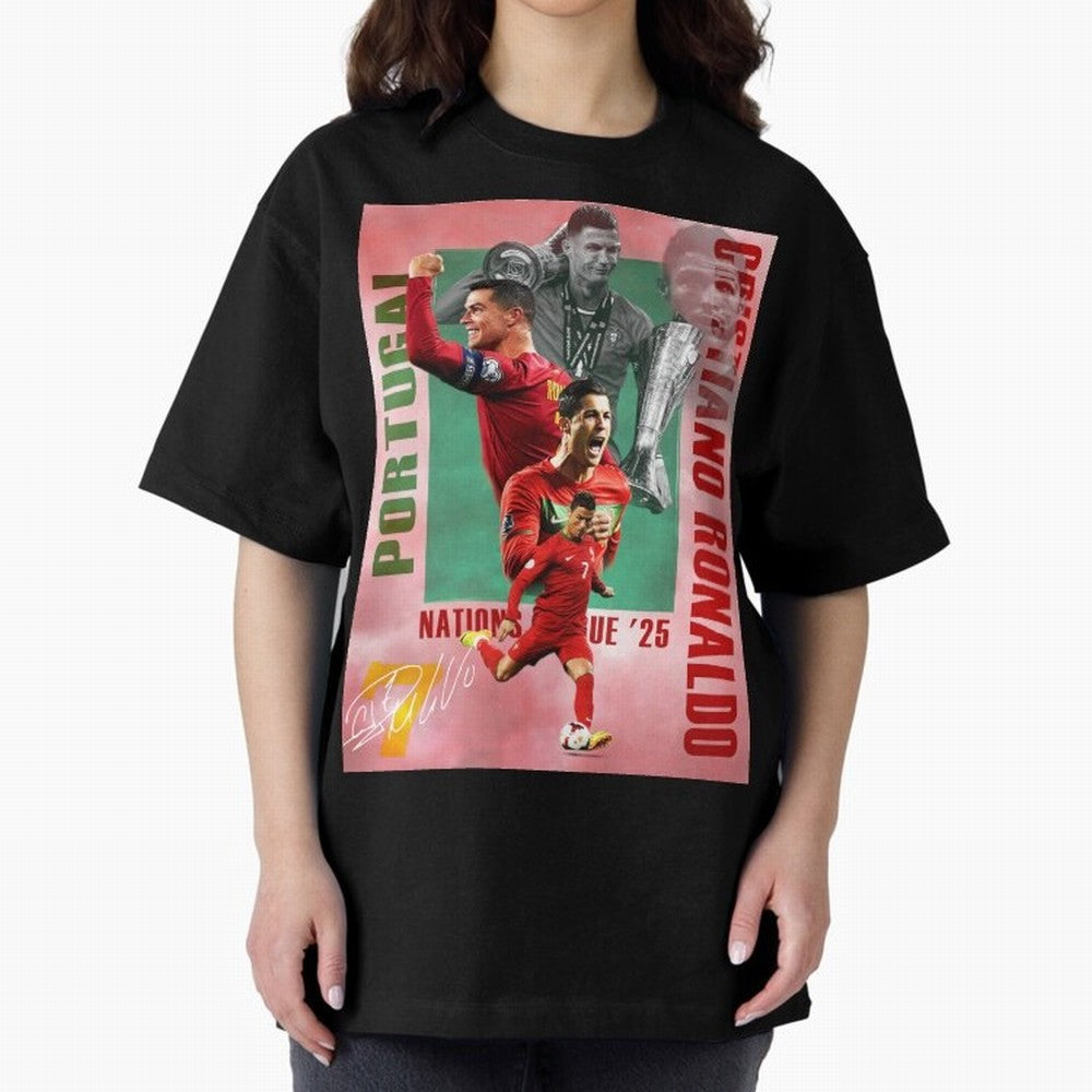 Cristiano Ronaldo Portugal Football Legend Oversized T-Shirt Bring Global Tournament Vibes to the FIFA World Cup 2026 Group Stage Journey through Messi, CR7 and Mbappe Highlights, England, France and Netherlands Pride, Championship Spirit, Famous
