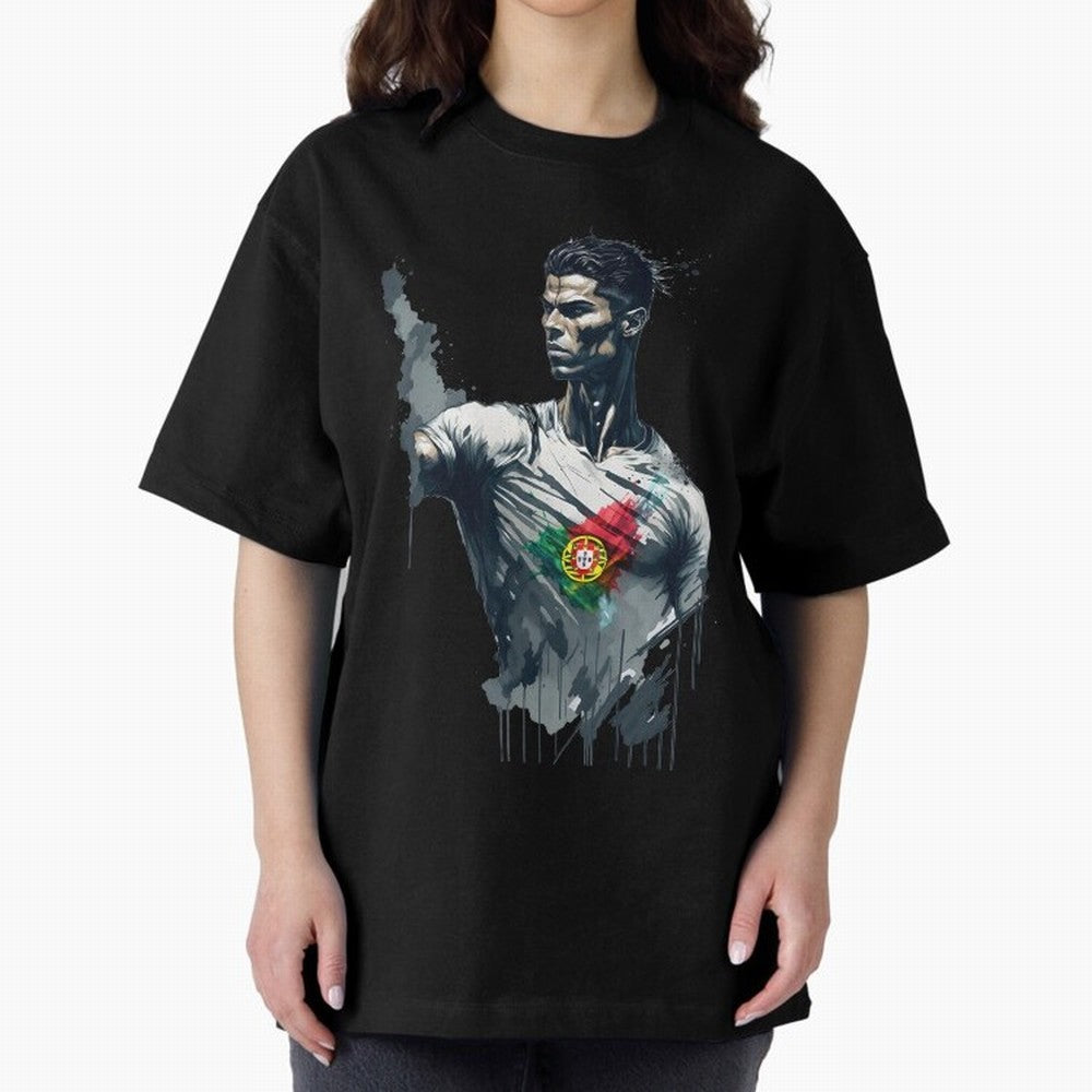 Cristiano Ronaldo splash art Oversized T-Shirt Make the Season About Global Football Passion for FIFA World Cup 2026 USA Canada Mexico, Featuring Messi, CR7 and Mbappe, Argentina, France and Brazil, Championship Spirit, Famous Goals, Roaring Crowds