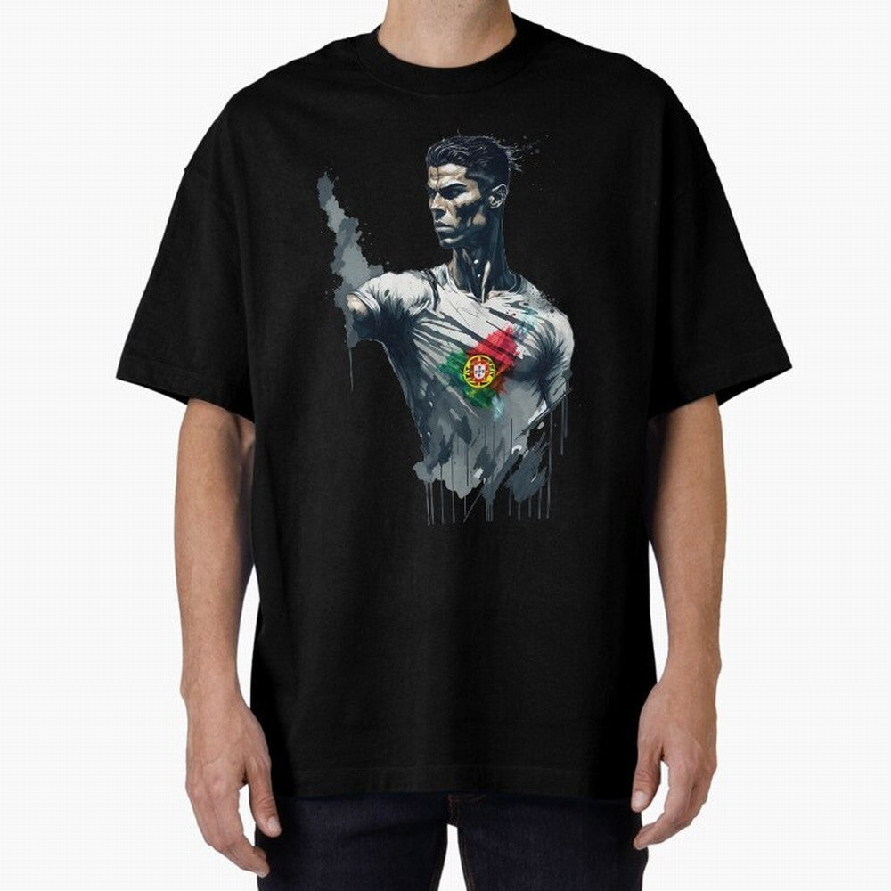 Cristiano Ronaldo splash art Oversized T-Shirt Make the Season About Global Football Passion for FIFA World Cup 2026 USA Canada Mexico, Featuring Messi, CR7 and Mbappe, Argentina, France and Brazil, Championship Spirit, Famous Goals, Roaring Crowds