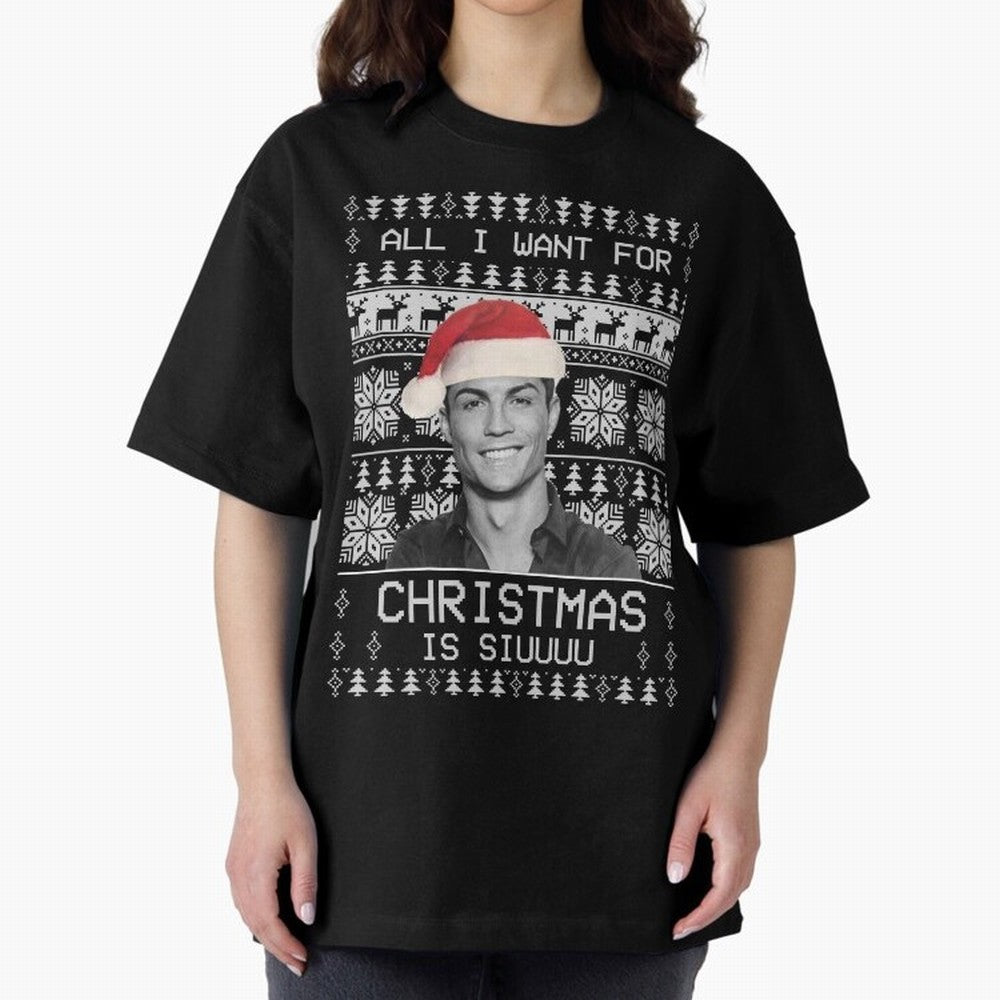 cristiano ronaldo siuuu funny christmas sweater Oversized T-Shirt Elevate Match Day Hype around FIFA World Cup 2026 Group Stage, Messi, Neymar and Mbappe, Argentina and Brazil, Tournament Hype, Historic Matchups, Family Viewing Parties and Global