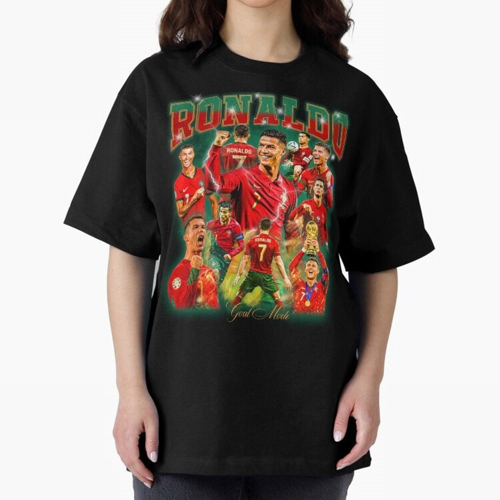 Ronaldo Vintage Bootleg Design Oversized T-Shirt Bring Home FIFA World Cup 2026 USA Canada Mexico Celebrating Messi, CR7 and Mbappe, Netherlands Energy, Championship Spirit, Famous Goals, Roaring Crowds and International Football Unity; Built for
