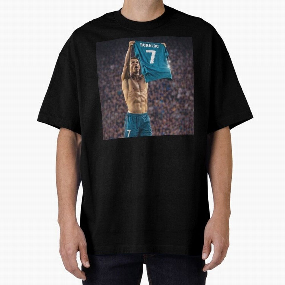 Ronaldo Holding Number Seven Shirt Oversized T-Shirt Embrace Match Day Hype around FIFA World Cup 2026 Group Stage, Messi, Neymar and Mbappe, Portugal, Football History, Final Match Energy, Crowd Noise and Once in a Lifetime Moments; Perfect for