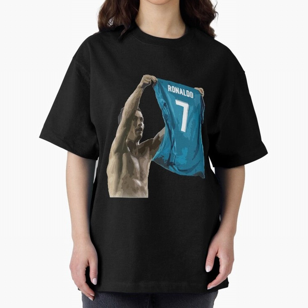 Cristiano Ronaldo celebration goal against Barcelona Oversized T-Shirt Celebrate Fan Culture around Global Football Passion for FIFA World Cup 2026, Centered on Messi, Argentina and Brazil, Global Supporter Spirit, Legendary Goals, National Colors