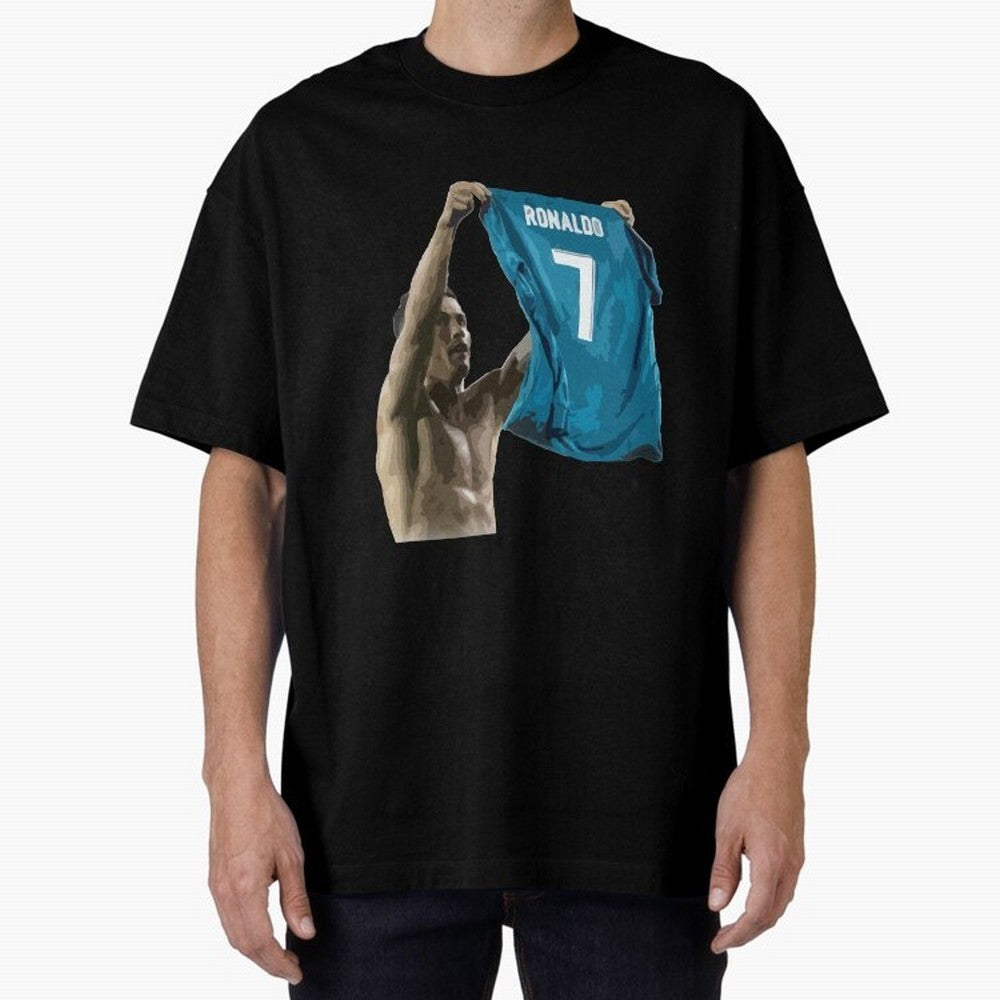Cristiano Ronaldo celebration goal against Barcelona Oversized T-Shirt Celebrate Fan Culture around Global Football Passion for FIFA World Cup 2026, Centered on Messi, Argentina and Brazil, Global Supporter Spirit, Legendary Goals, National Colors