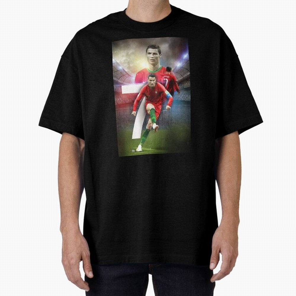 Cristiano Ronaldo Manchester United 4 Oversized T-Shirt Bring Trophy Dreams to Global Football Passion for FIFA World Cup 2026, Filled with Cristiano Ronaldo, Haaland and CR7, Germany, Sports Nostalgia, International Competition, Famous Players and