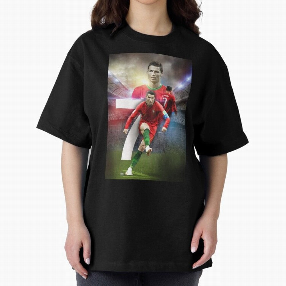 Cristiano Ronaldo Manchester United 4 Oversized T-Shirt Bring Trophy Dreams to Global Football Passion for FIFA World Cup 2026, Filled with Cristiano Ronaldo, Haaland and CR7, Germany, Sports Nostalgia, International Competition, Famous Players and