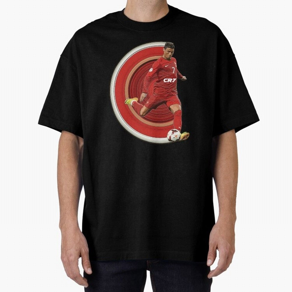 Cristiano Ronaldo Circular Pixel Art Oversized T-Shirt Celebrate Golden Goal Energy in FIFA World Cup 2026 Spirit, Celebrating Brazil, Neymar, Haaland and Cristiano Ronaldo, Supporter Pride, Iconic Celebrations, Legendary Names and Global Match Day