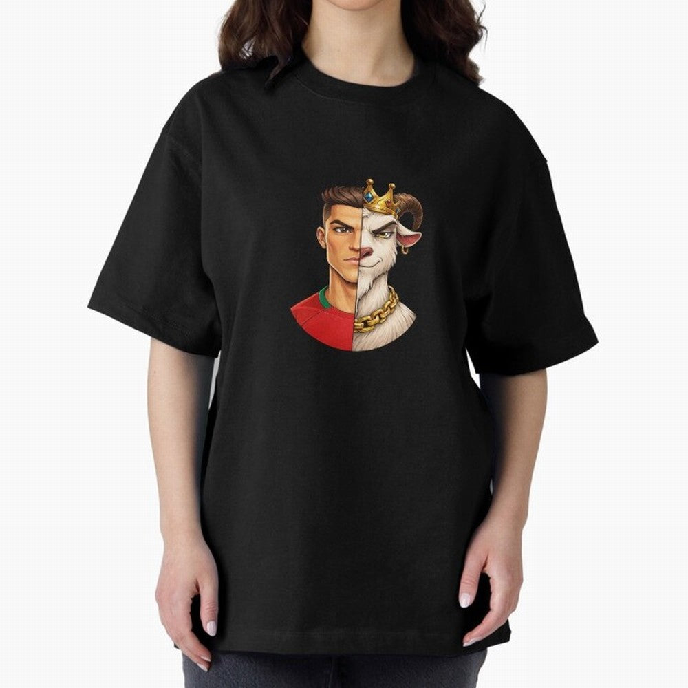 Half Man Half Goat - Cristiano Ronaldo Oversized T-Shirt Get Ready for Global Football Passion for FIFA World Cup 2026 Group Stage, with Haaland and Mbappe, England and Germany, Retro Football Energy, Iconic Rivalries, Trophy Chase Drama and