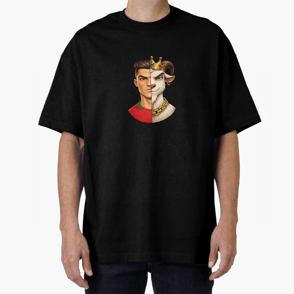 Half Man Half Goat - Cristiano Ronaldo Oversized T-Shirt Get Ready for Global Football Passion for FIFA World Cup 2026 Group Stage, with Haaland and Mbappe, England and Germany, Retro Football Energy, Iconic Rivalries, Trophy Chase Drama and